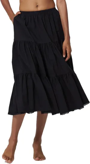 100% Cotton Women Midi Skirt with Pockets Elastic High Waist A Line Lace Tiered Renaissance Skirt