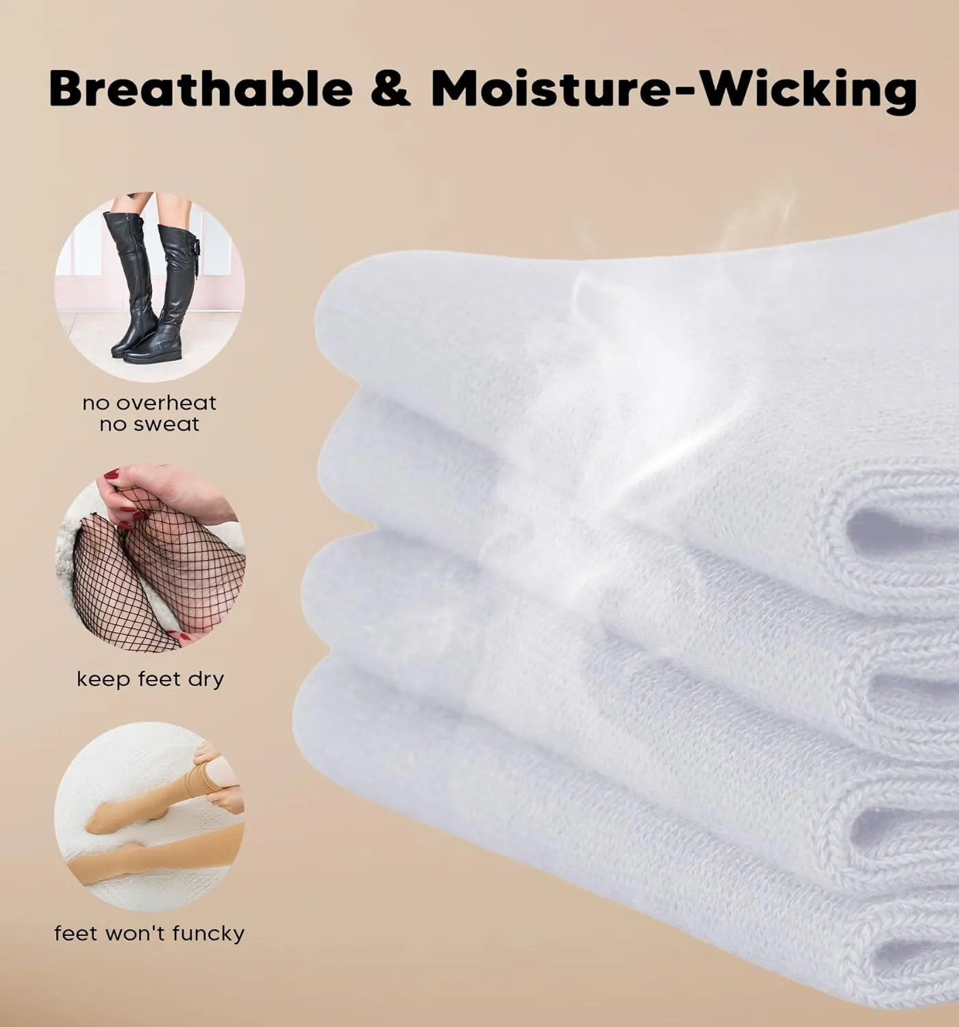 4 Pair Bamboo Knee High Socks Thin Casual Dress Socks Breathable Lightweight Stockings