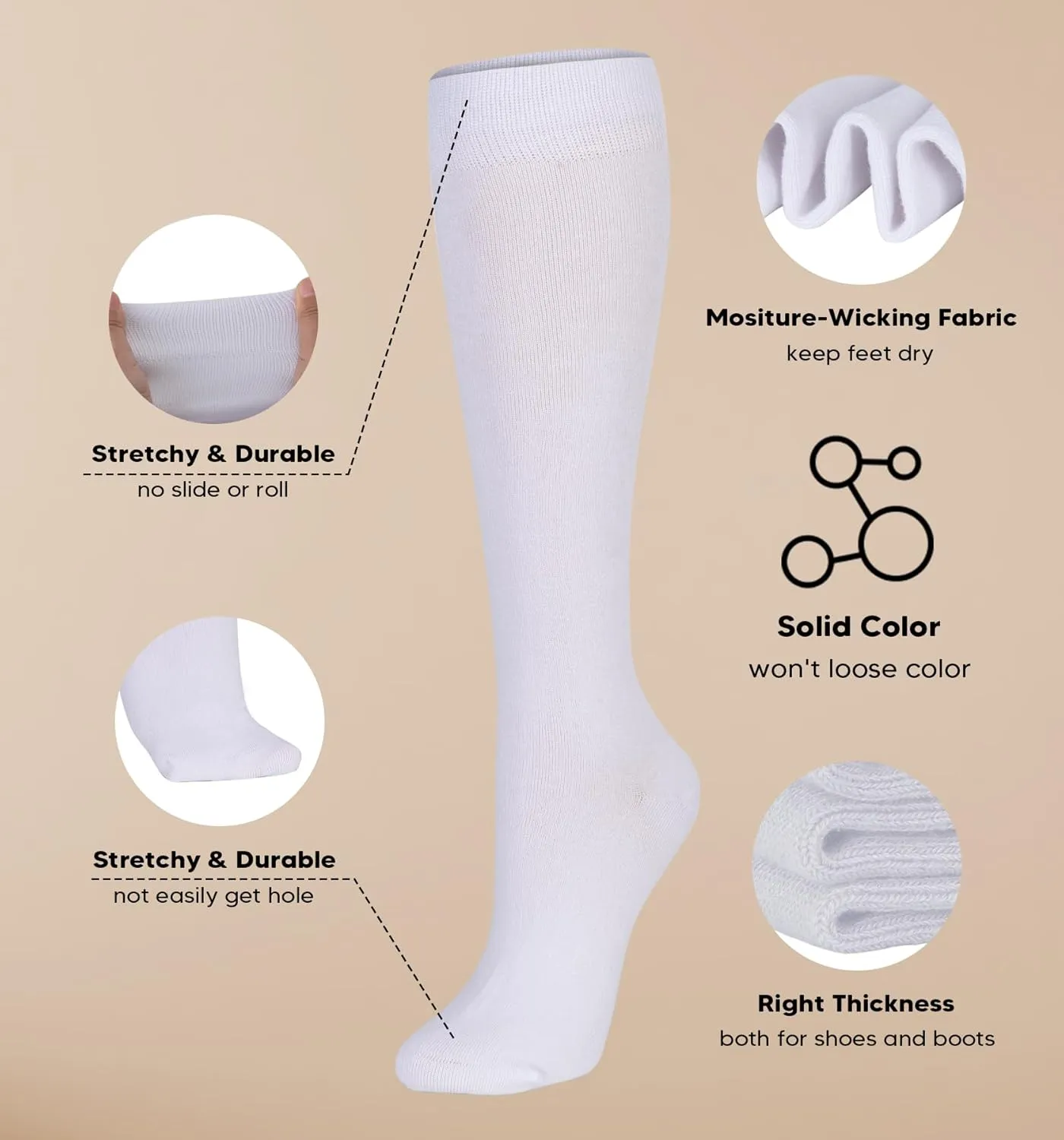 4 Pair Bamboo Knee High Socks Thin Casual Dress Socks Breathable Lightweight Stockings