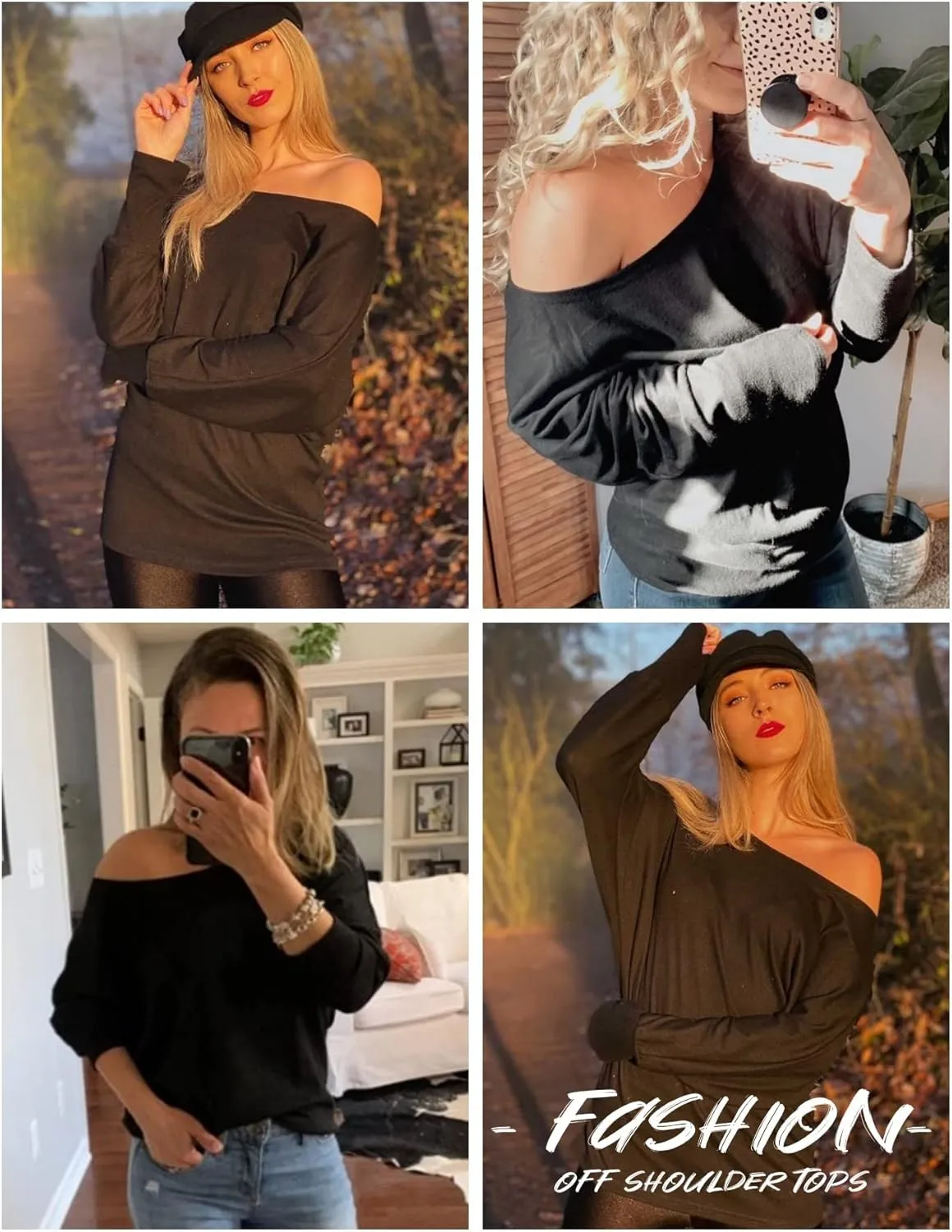 Aifer Women's Off The Shoulder Tops Sexy Long Sleeve Shirts Oversized Fashion Casual Batwing Sweaters Pullover Tunic Tops