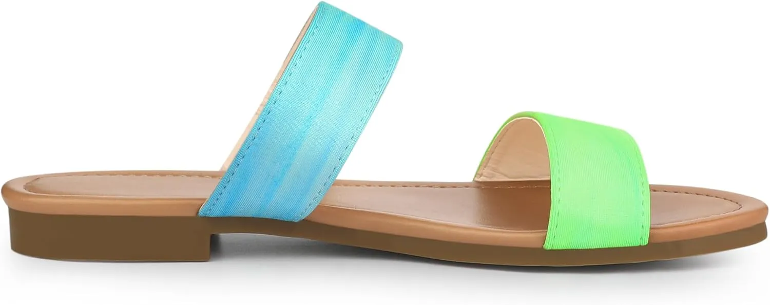 Allegra K Women's Tie Dye Open Toe Slides Slippers Slip on Flats Slides Sandals