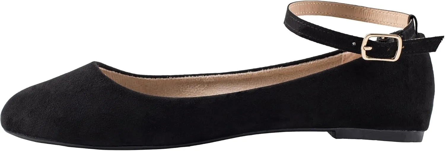 Alpine Swiss Calla Womens Ballet Flats Round Toe Ankle Strap Flat Shoes for Women Dressy Casual Ballerina Flats