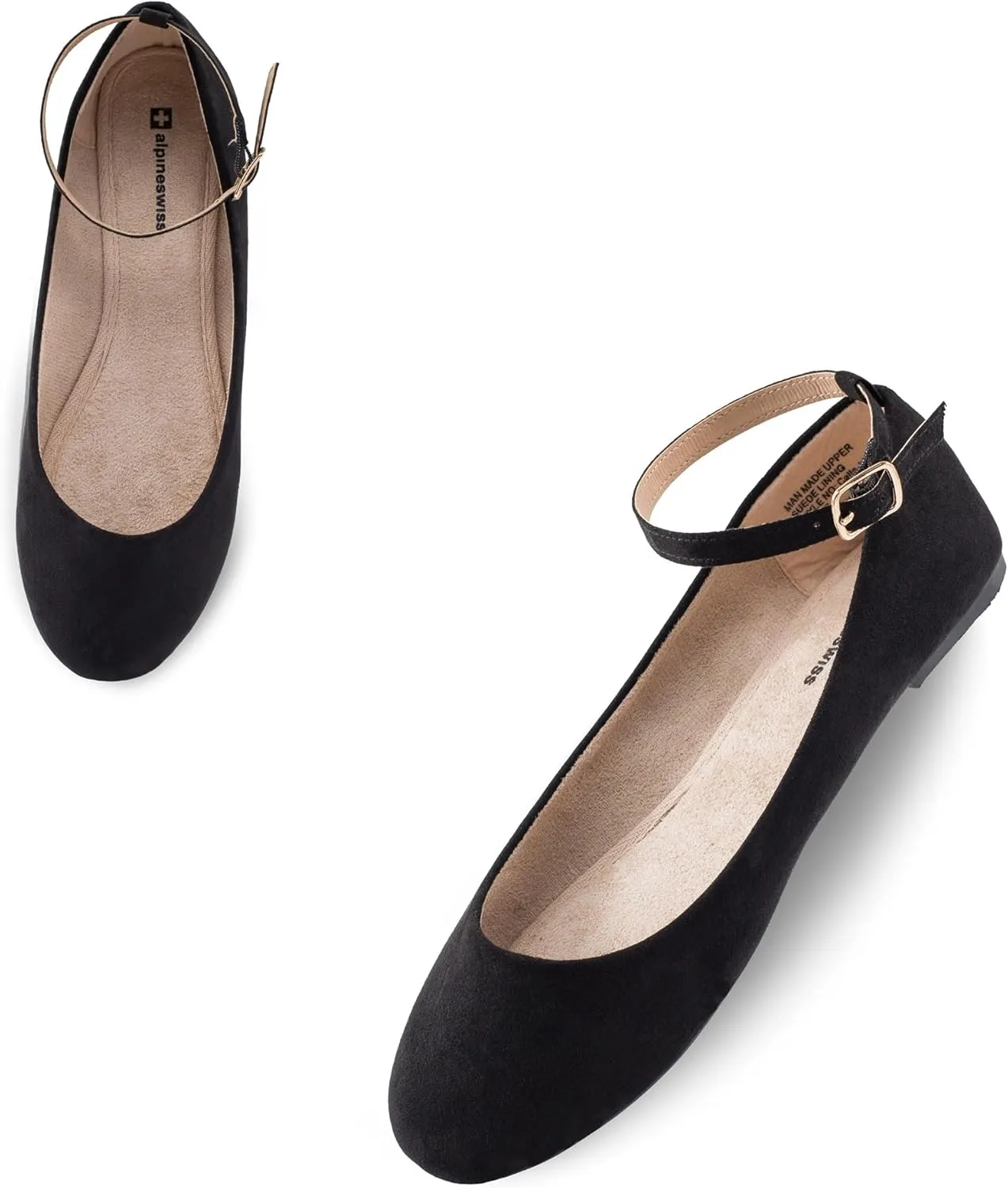Alpine Swiss Calla Womens Ballet Flats Round Toe Ankle Strap Flat Shoes for Women Dressy Casual Ballerina Flats