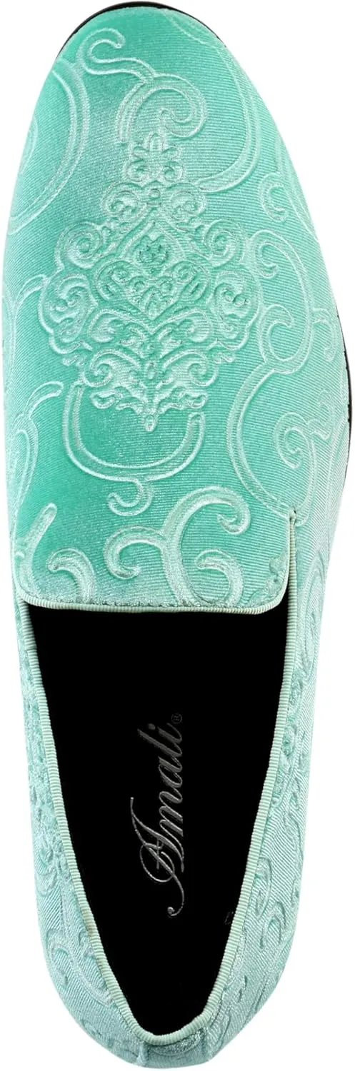 Amali King - Men's Slippers - Mens Loafers - Designer Shoes for Men - Tuxedo Shoes - Velvet Loafers Men - Embossed Paisley Pattern, Satin Band and Trim
