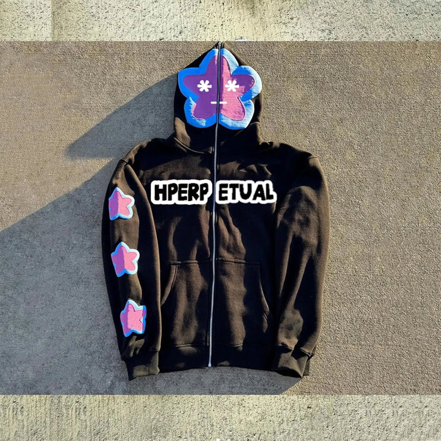 Amiblvowa Y2K Zip Up Hoodie Men Women Star Letter Graphic Hoodies Vintage Aesthetic Hooded Sweatshirt Harajuku Jacket