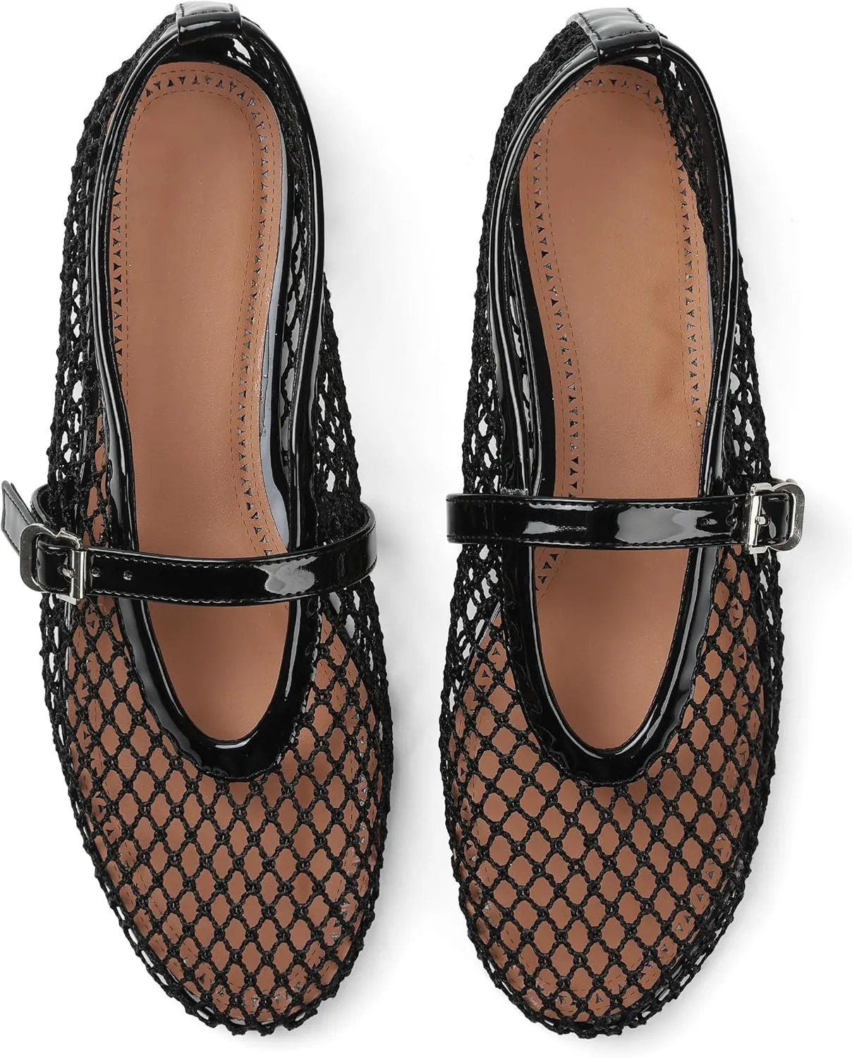 AMINUGAL Mesh Ballet Flats Shoes for Women Fashion Round Toe Fishnet Flats for Women Buckle Strap Mary Jane Shoes Women Comfortable Casual Office Daily Dress Ballerina Shoes