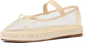 AMINUGAL Raffia Ballet Flats Shoes for Women Dressy Comfortable Woven Straw Women's Flat with Elastic Strap Mesh Bows Raffia Mary Janes Ballerina