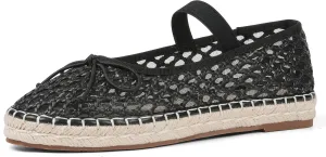 AMINUGAL Raffia Ballet Flats Shoes for Women Dressy Comfortable Woven Straw Women's Flat with Elastic Strap Mesh Bows Raffia Mary Janes Ballerina