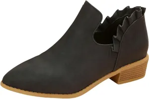 Ankle Boots for Women Chunky Stacked Low Heel Boots Fall Cutout Booties Causal Ruffle Slip On Dress Short Booties Shoes