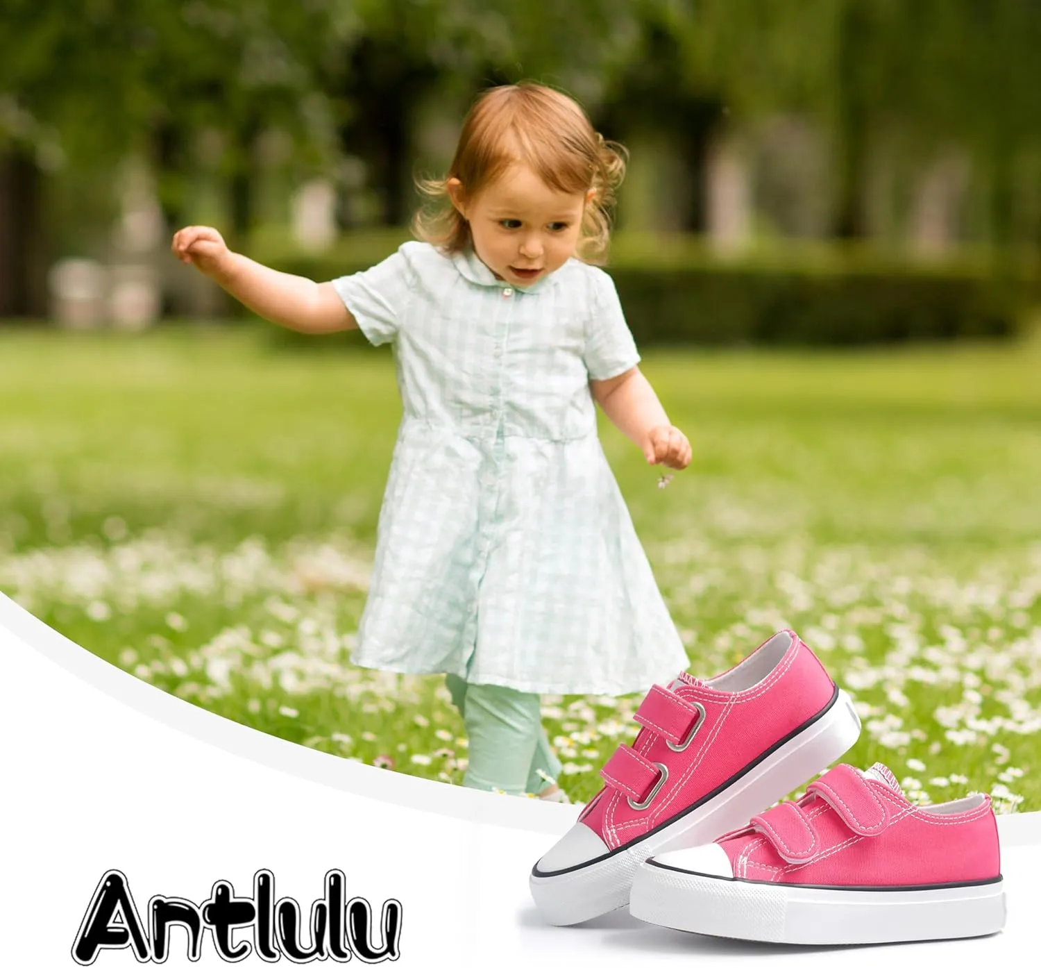 ANTLULU Boys and Girls Canvas Shoes Dual Adjustable Hook and Loop Classic Low Top Kids Sneakers