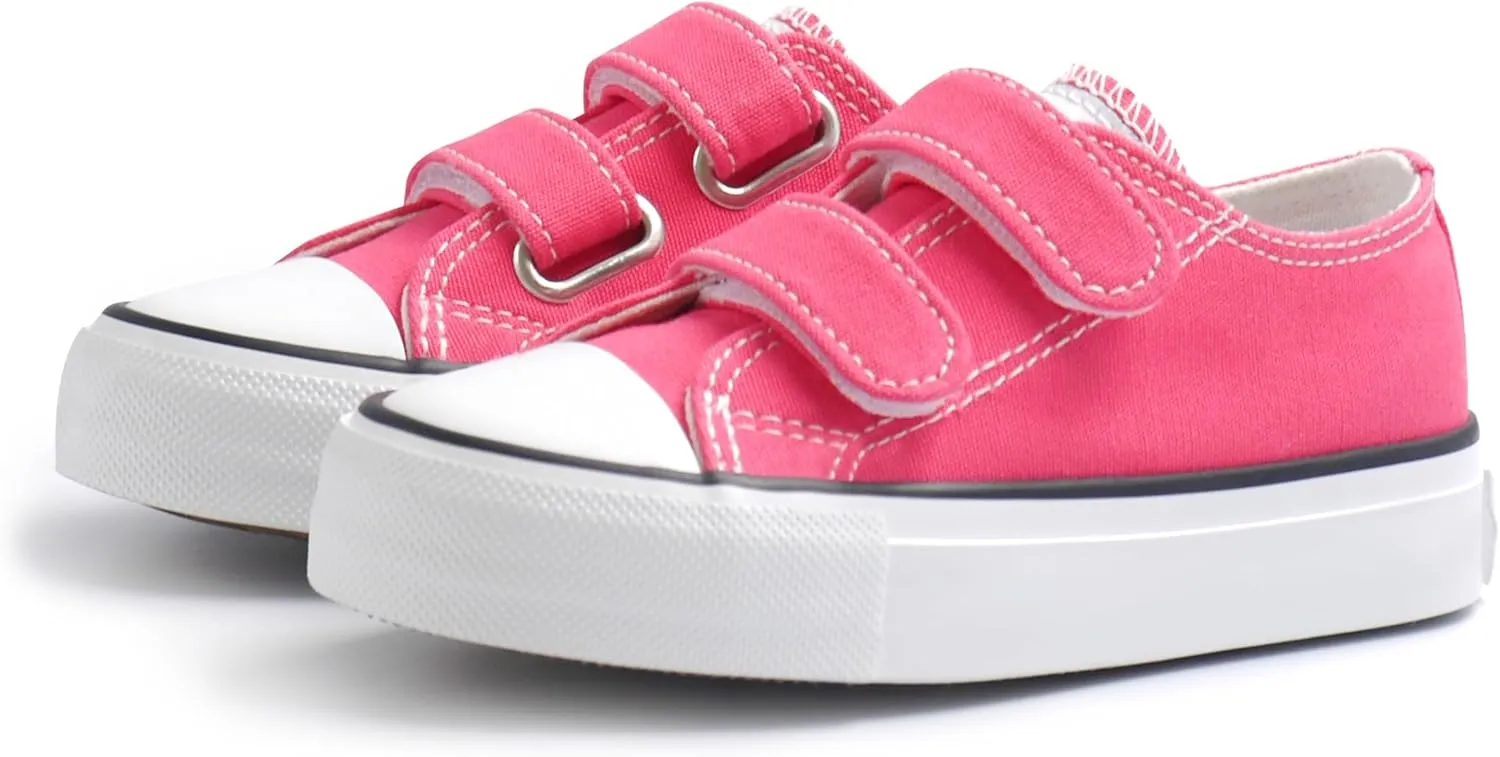 ANTLULU Boys and Girls Canvas Shoes Dual Adjustable Hook and Loop Classic Low Top Kids Sneakers