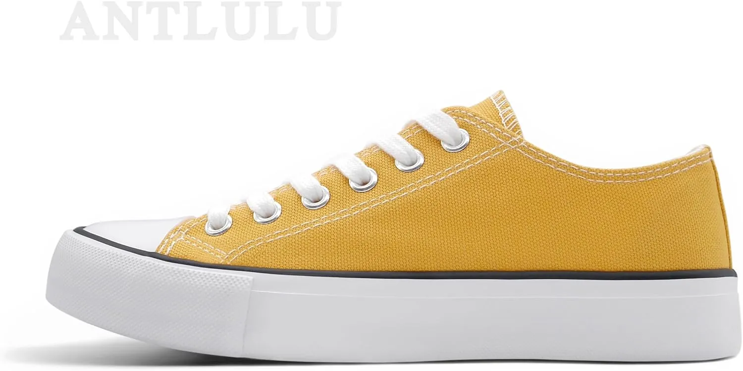 ANTLULU Womens Canvas Shoes Low Top and Lace up Fashion Casual Sneakers Black and White Classic