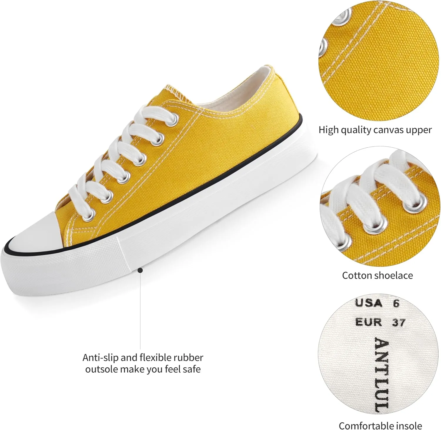 ANTLULU Womens Canvas Shoes Low Top and Lace up Fashion Casual Sneakers Black and White Classic