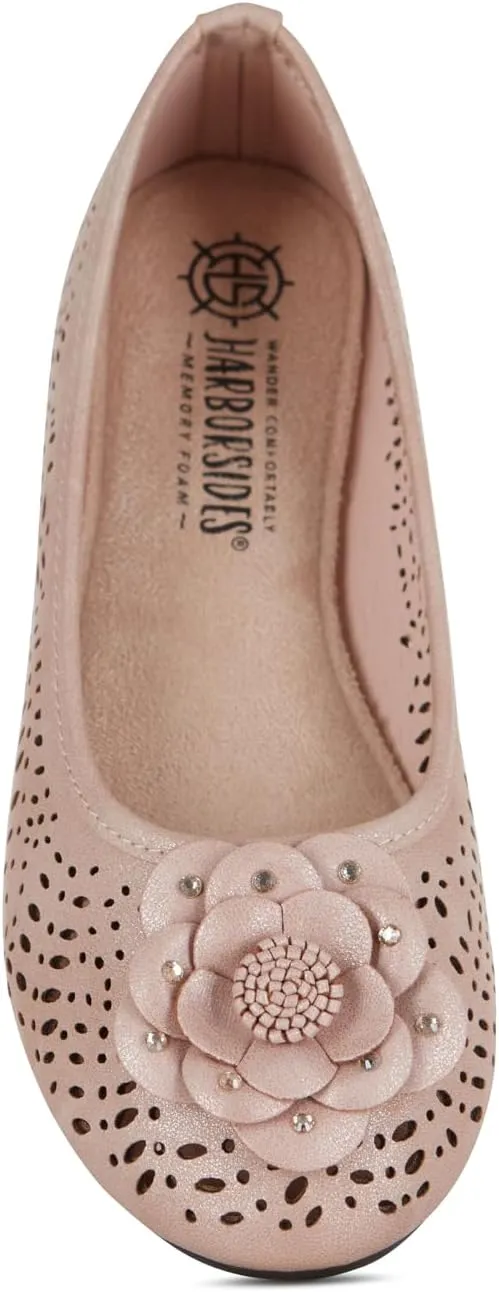 Antwerp Womens Flats Slip-On Shoes Comfortable with Memory Foam Eyelet Details & Rose Ornament