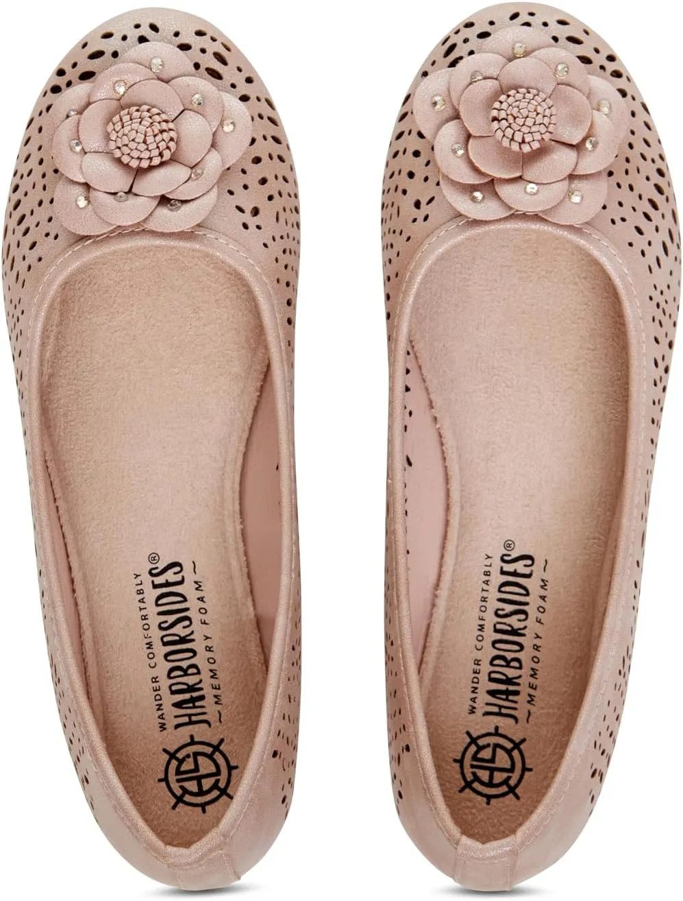 Antwerp Womens Flats Slip-On Shoes Comfortable with Memory Foam Eyelet Details & Rose Ornament