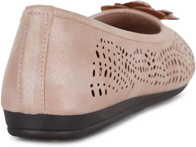 Antwerp Womens Flats Slip-On Shoes Comfortable with Memory Foam Eyelet Details & Rose Ornament