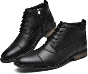 Arkbird Mens Oxford Leather Dress Boots Classic Cap Toe Side Zip Mid Top Casual Ankle Boots for Men