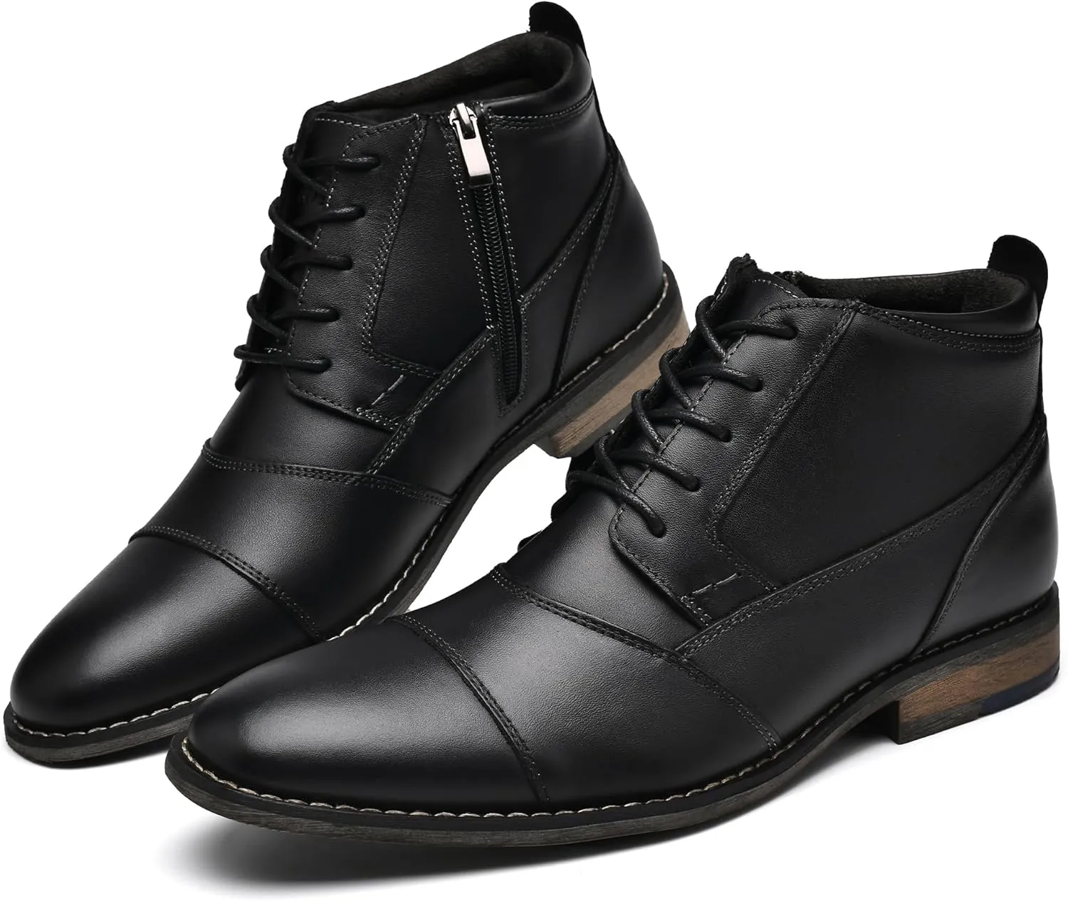 Arkbird Mens Oxford Leather Dress Boots Classic Cap Toe Side Zip Mid Top Casual Ankle Boots for Men
