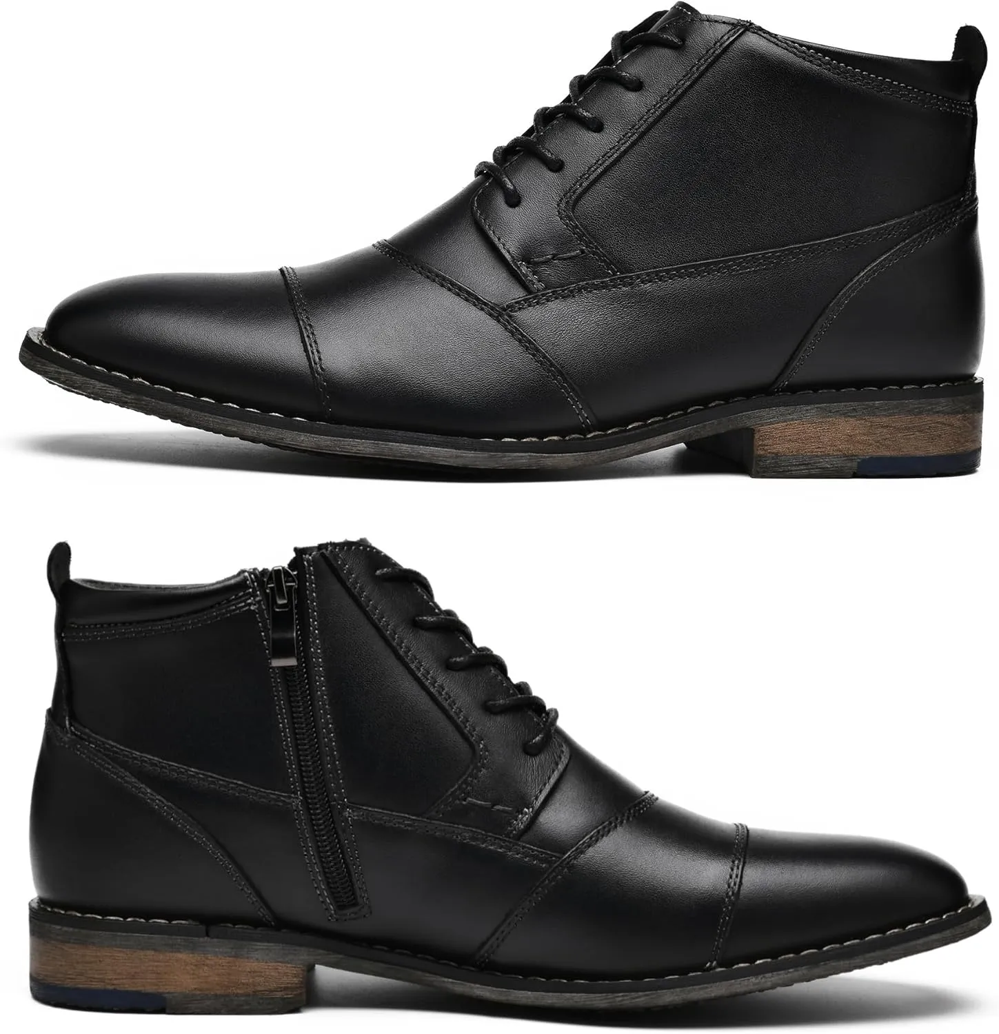 Arkbird Mens Oxford Leather Dress Boots Classic Cap Toe Side Zip Mid Top Casual Ankle Boots for Men