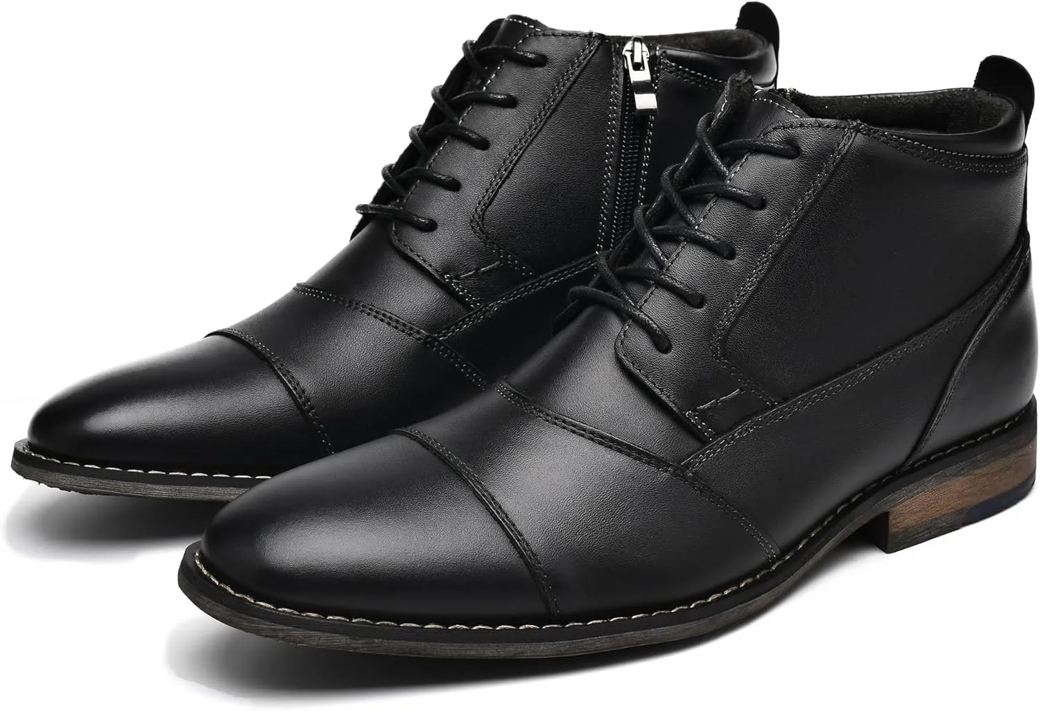 Arkbird Mens Oxford Leather Dress Boots Classic Cap Toe Side Zip Mid Top Casual Ankle Boots for Men