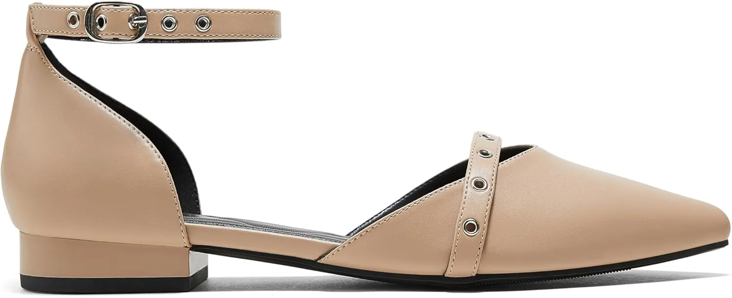 Arromic Pointed Toe Flats for Women Ankle Strap D'Orsay Fashion Comfortable Dressy Shoes