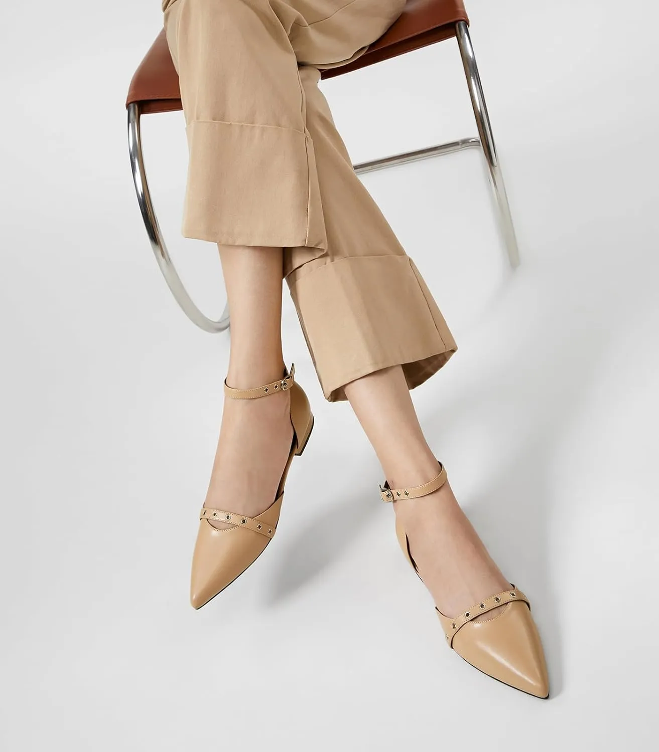 Arromic Pointed Toe Flats for Women Ankle Strap D'Orsay Fashion Comfortable Dressy Shoes