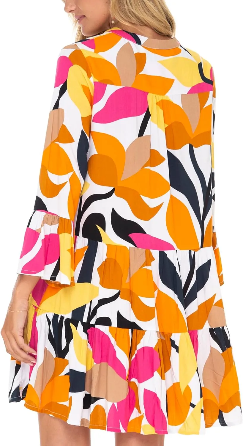 Back From Bali Womens Short Sundress Flowy Boho Beach Dress with Embroidered V Neck, Casual Sexy Summer Party Dress