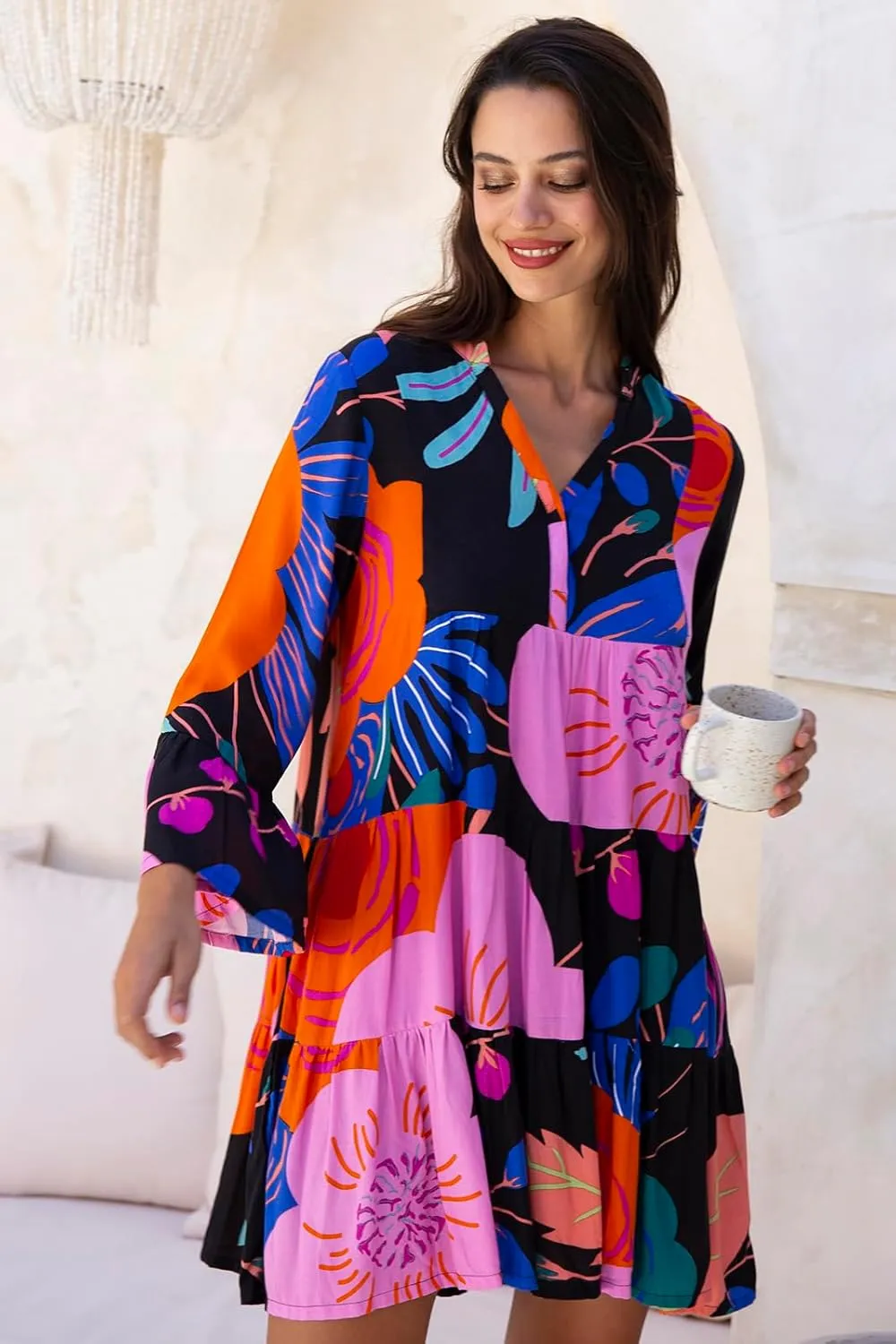 Back From Bali Womens Short Sundress Flowy Boho Beach Dress with Embroidered V Neck, Casual Sexy Summer Party Dress