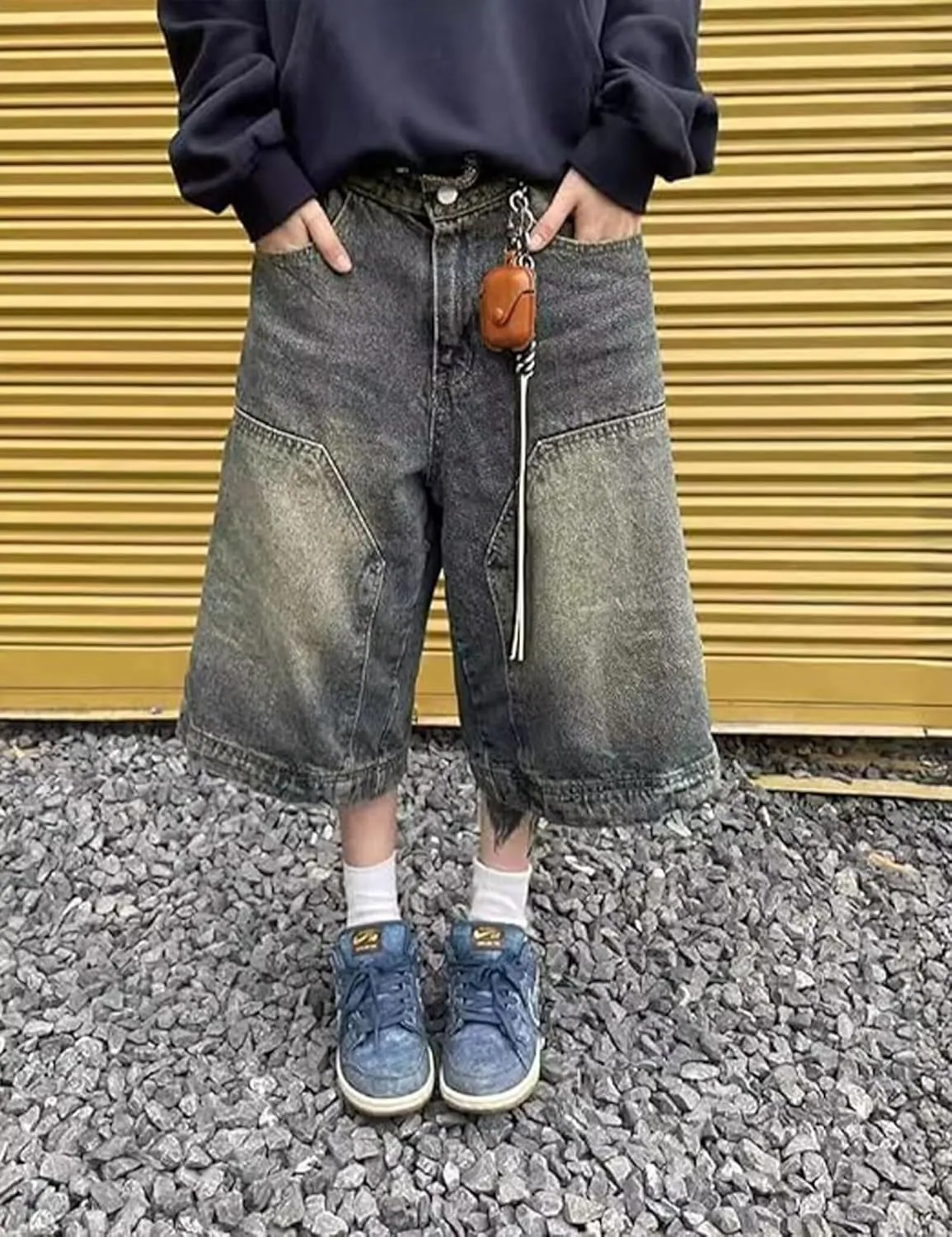 Baggy Jort Y2k Men Baggy Jeans Shorts Grunge Skater Pants Loose Cargo Jorts Hip Hop Denim Shorts