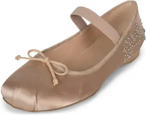 Ballet Flats for Women,Ballerina Flats with Studded Embellished Bow Round Toe Low Heel Shoes Ankle Strap Mary Jane Flats