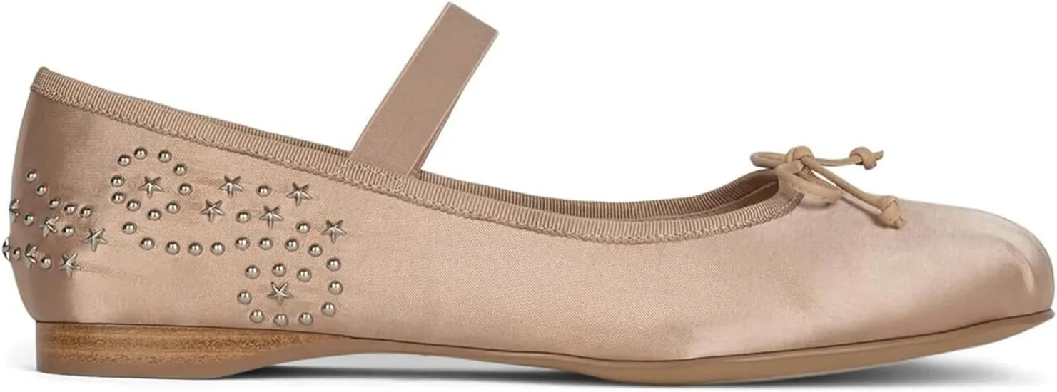 Ballet Flats for Women,Ballerina Flats with Studded Embellished Bow Round Toe Low Heel Shoes Ankle Strap Mary Jane Flats