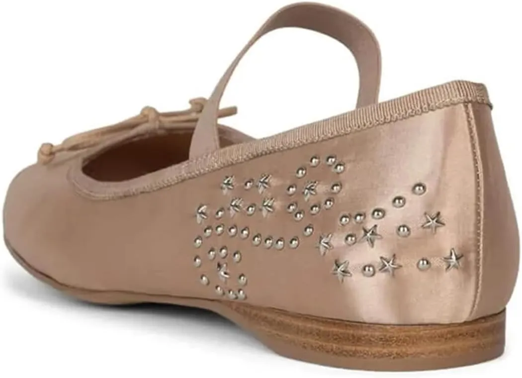 Ballet Flats for Women,Ballerina Flats with Studded Embellished Bow Round Toe Low Heel Shoes Ankle Strap Mary Jane Flats