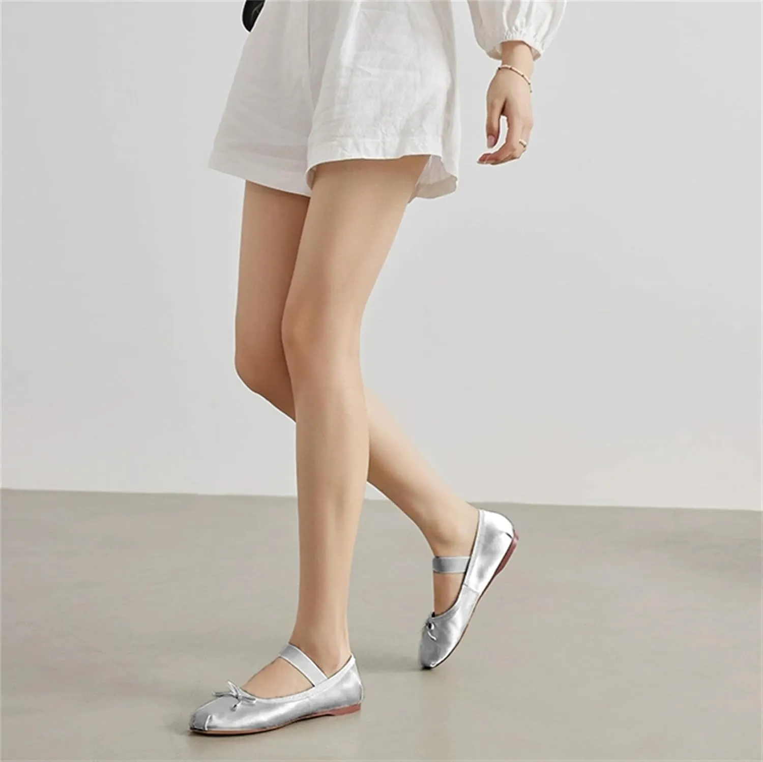 Ballet Flats Shoes for Women Ballerina Satin Flats Ladies Bow Casual Mary Jane Elastic Strap Flats
