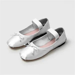 Ballet Flats Shoes for Women Ballerina Satin Flats Ladies Bow Casual Mary Jane Elastic Strap Flats