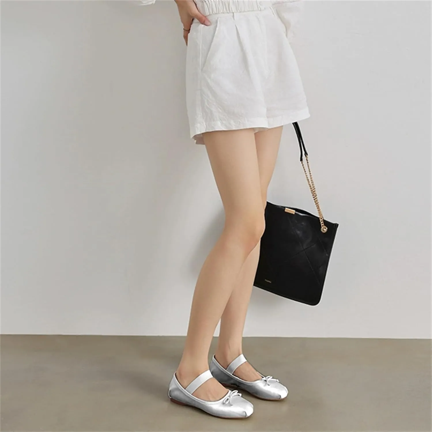 Ballet Flats Shoes for Women Ballerina Satin Flats Ladies Bow Casual Mary Jane Elastic Strap Flats