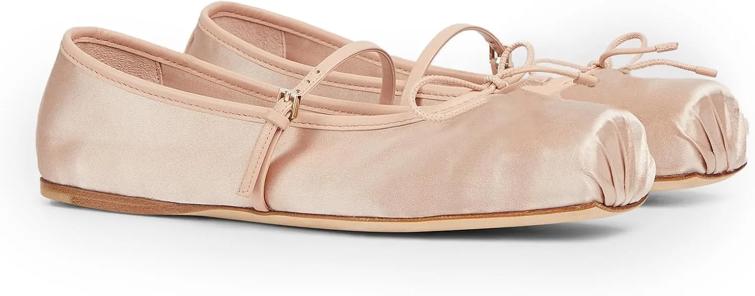 Ballet Flats Shoes for Women, Bows Slip On Comfortable Closed Square Toe Flats for Casual Dressy