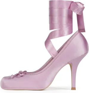 Ballet Heels for Women Elegant Mary Jane Ballet Flats Lace-Up Round Toe with Bow Casual and Stylish Footwear for Everyday Wear