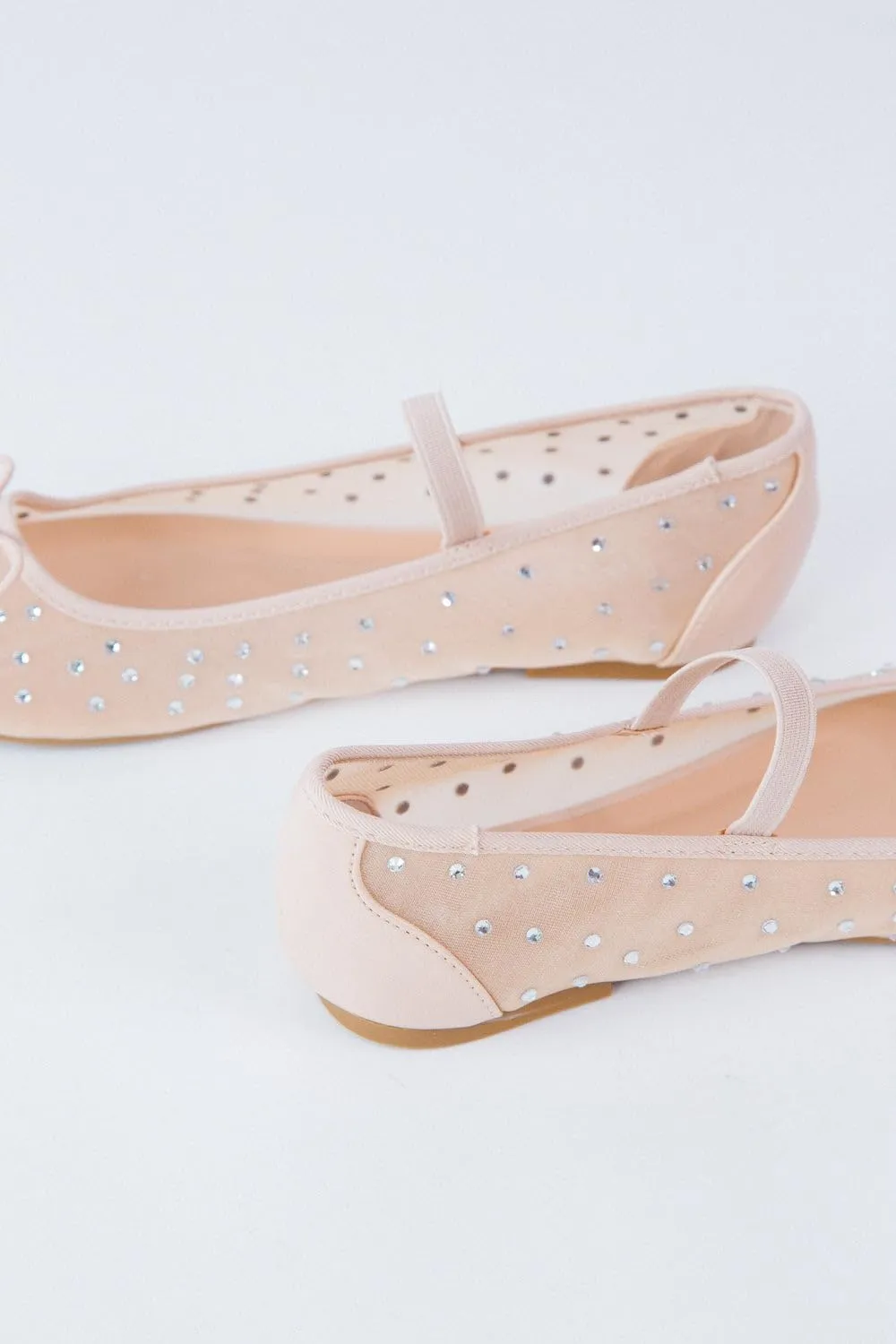 BAMBOO® Women's Studded Mesh Ballet Flats with Bow Detail