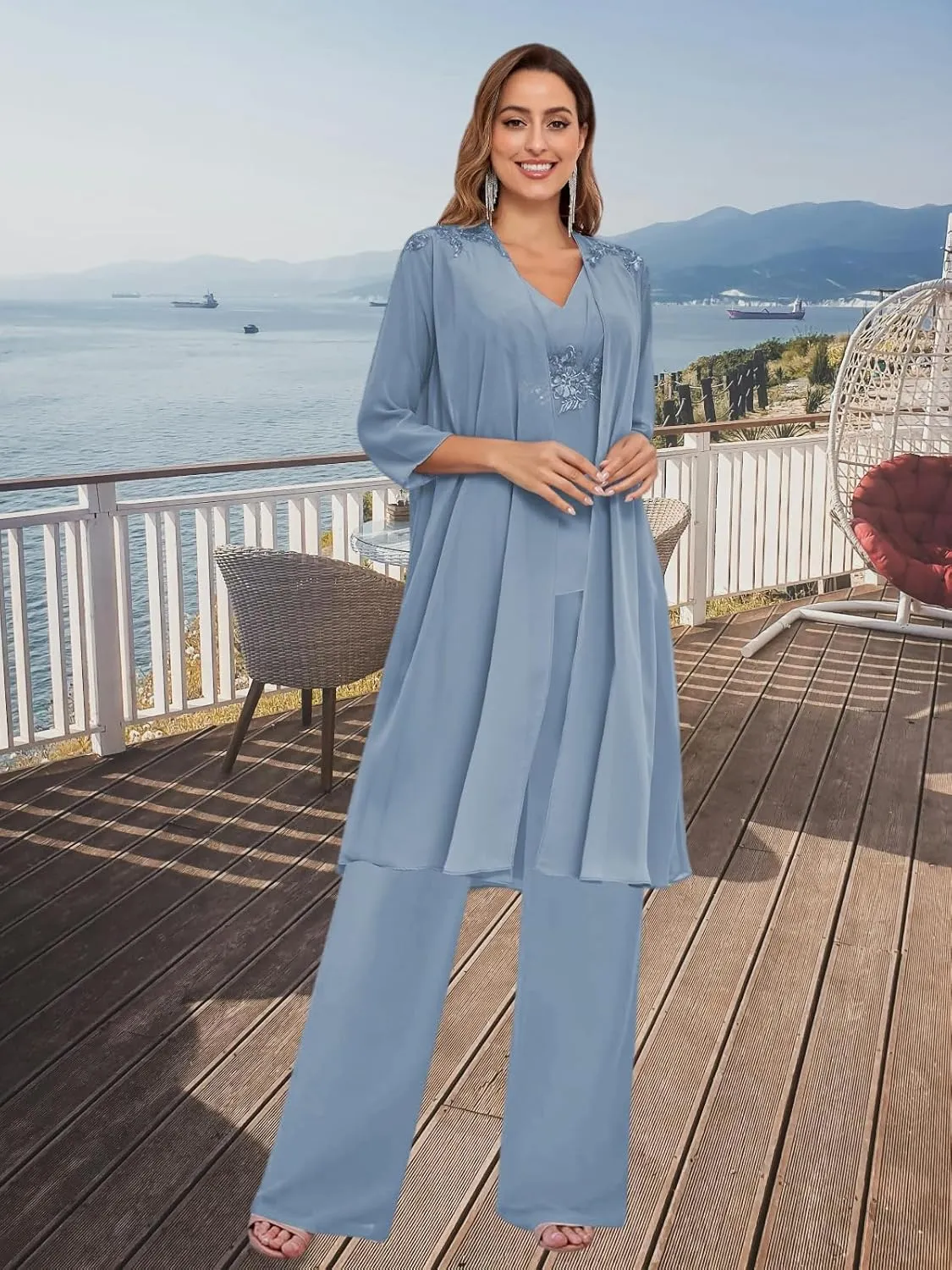 BANTRATIC 3 Pieces Mother of The Bride Pantsuits with Jacket for Wedding 3/4 Sleeve Formal Evening Prom Dressy Pants Outfit