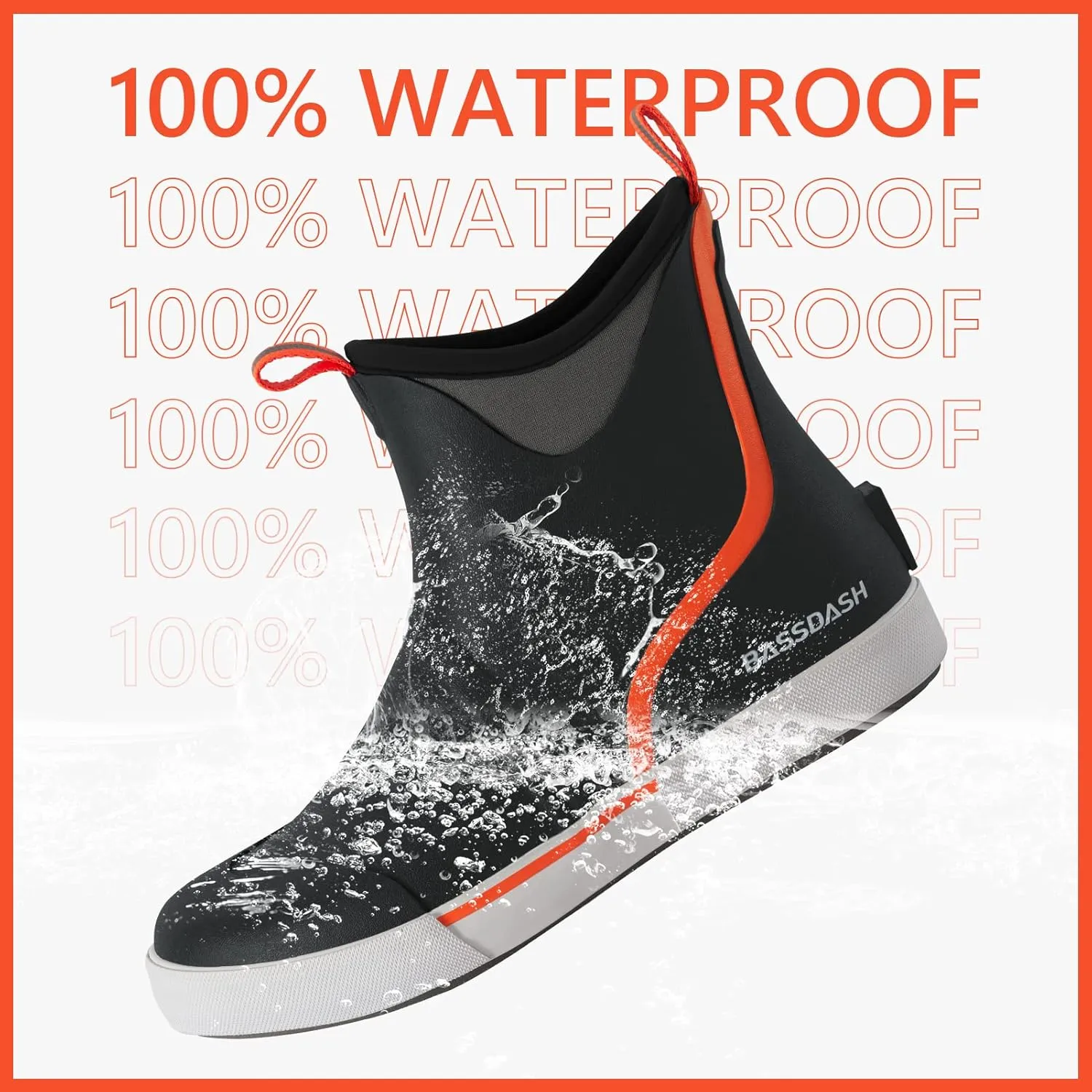 BASSDASH Men’s 6" Waterproof Deck Boots with Breathable Lining Anti-slip Neoprene Rubber Ankle Rain Boots for Fishing Boating
