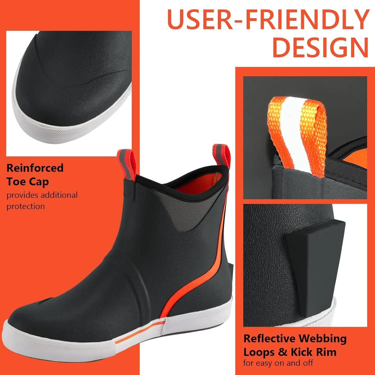 BASSDASH Men’s 6" Waterproof Deck Boots with Breathable Lining Anti-slip Neoprene Rubber Ankle Rain Boots for Fishing Boating