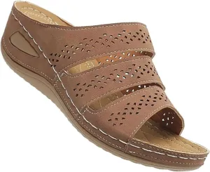 BBPM Orthopedic Sandals for Women Arch Support Open Toe Platform Slipper Peep Toe Hollow Out Slippers Roman Slip On Comfortable Walking Wedge Leather Beach Travel Shoes