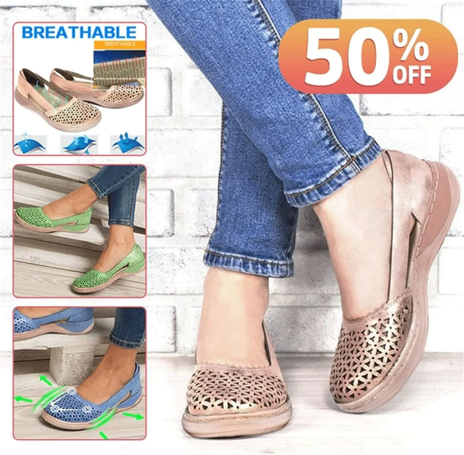 BBPM Women's Leather Baotou Hollow Wedge Sandals Summer Flat Sandals Closed Toe Round Toe Hollowed Out Thick Sole Breathable Beach Sandals,Pink,EU35/US4.5