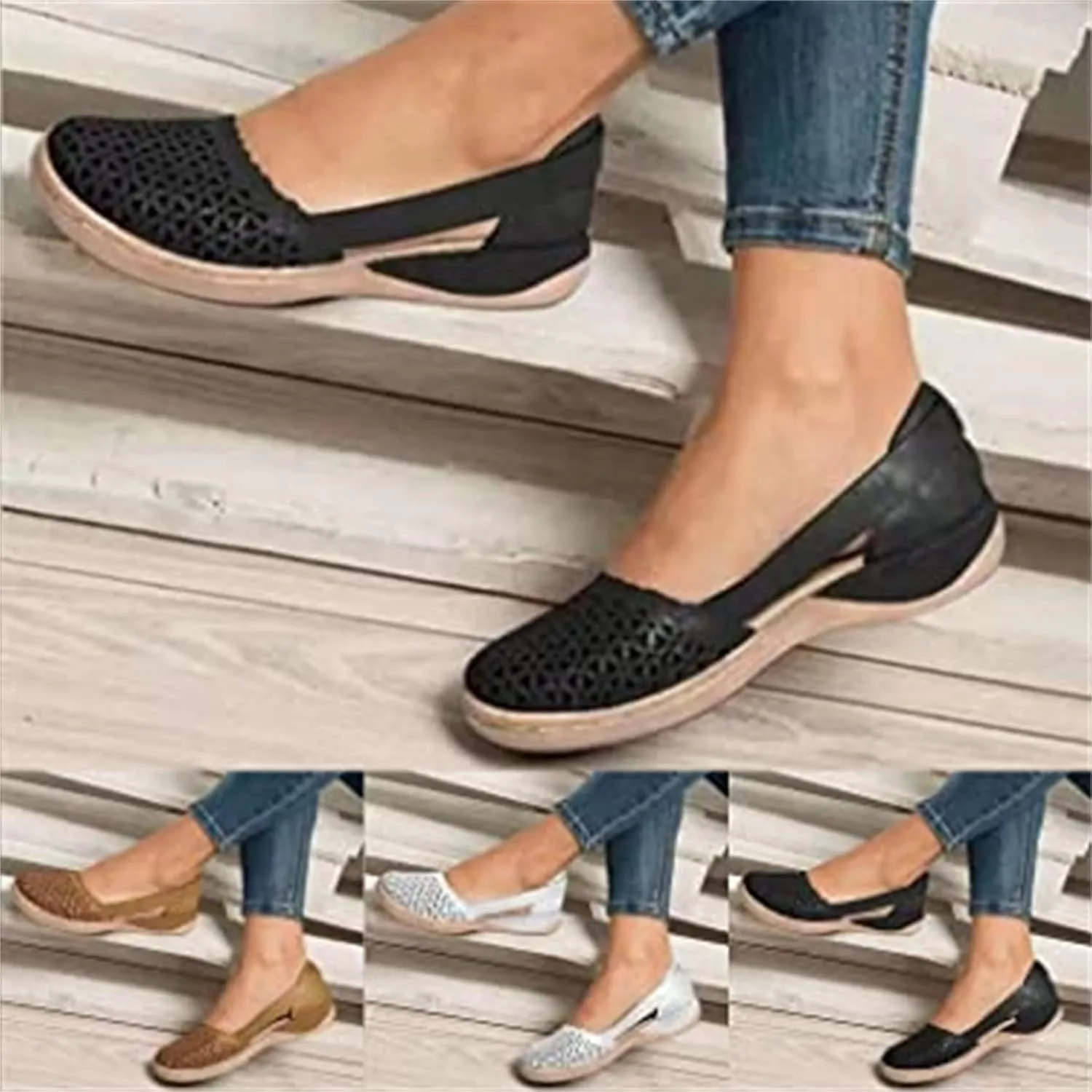 BBPM Women's Leather Baotou Hollow Wedge Sandals Summer Flat Sandals Closed Toe Round Toe Hollowed Out Thick Sole Breathable Beach Sandals,Pink,EU35/US4.5