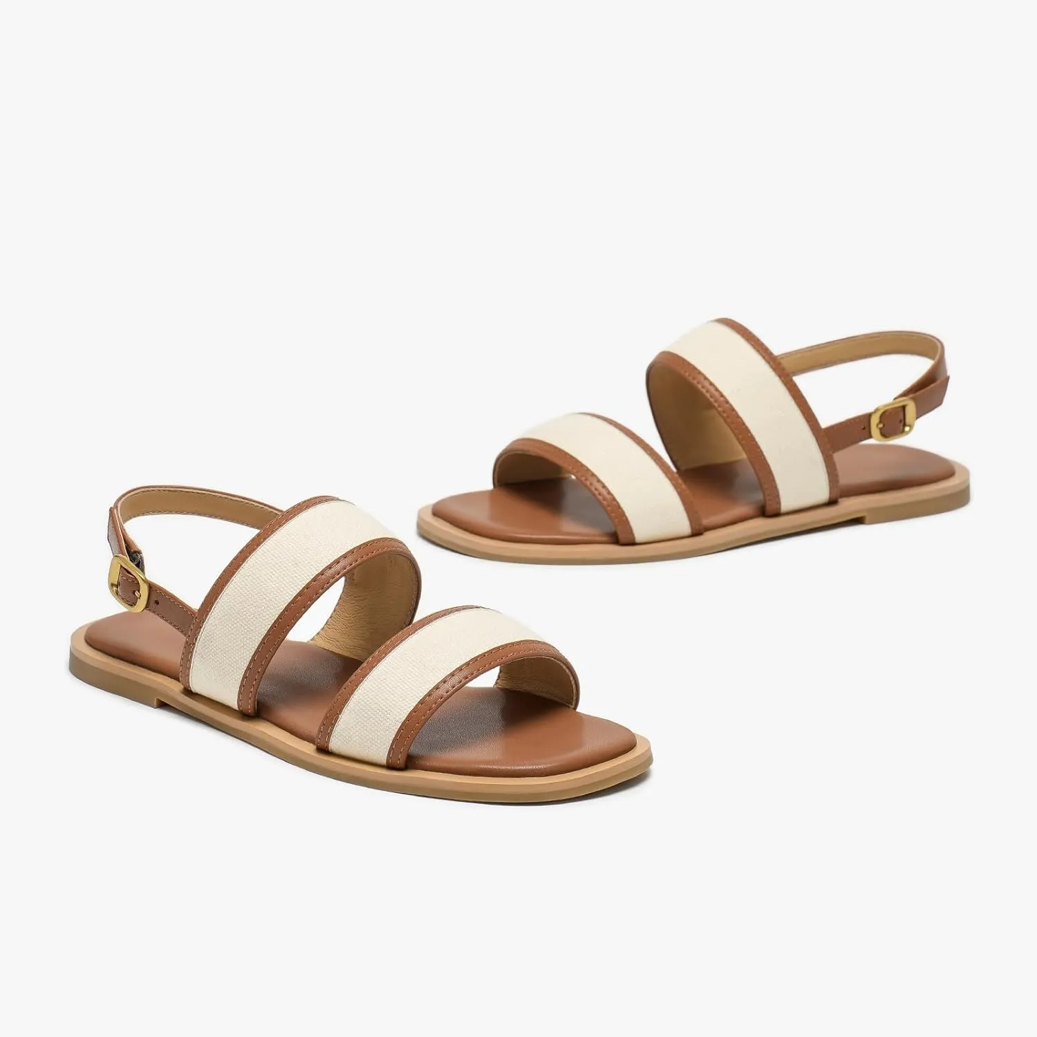 BEAU TODAY Flat Sandals for Women, Women’s Leather Sandals with Back Strap, Open Toe Summer Shoes Buckle Comfortable Dress Sandals Shoes for Women