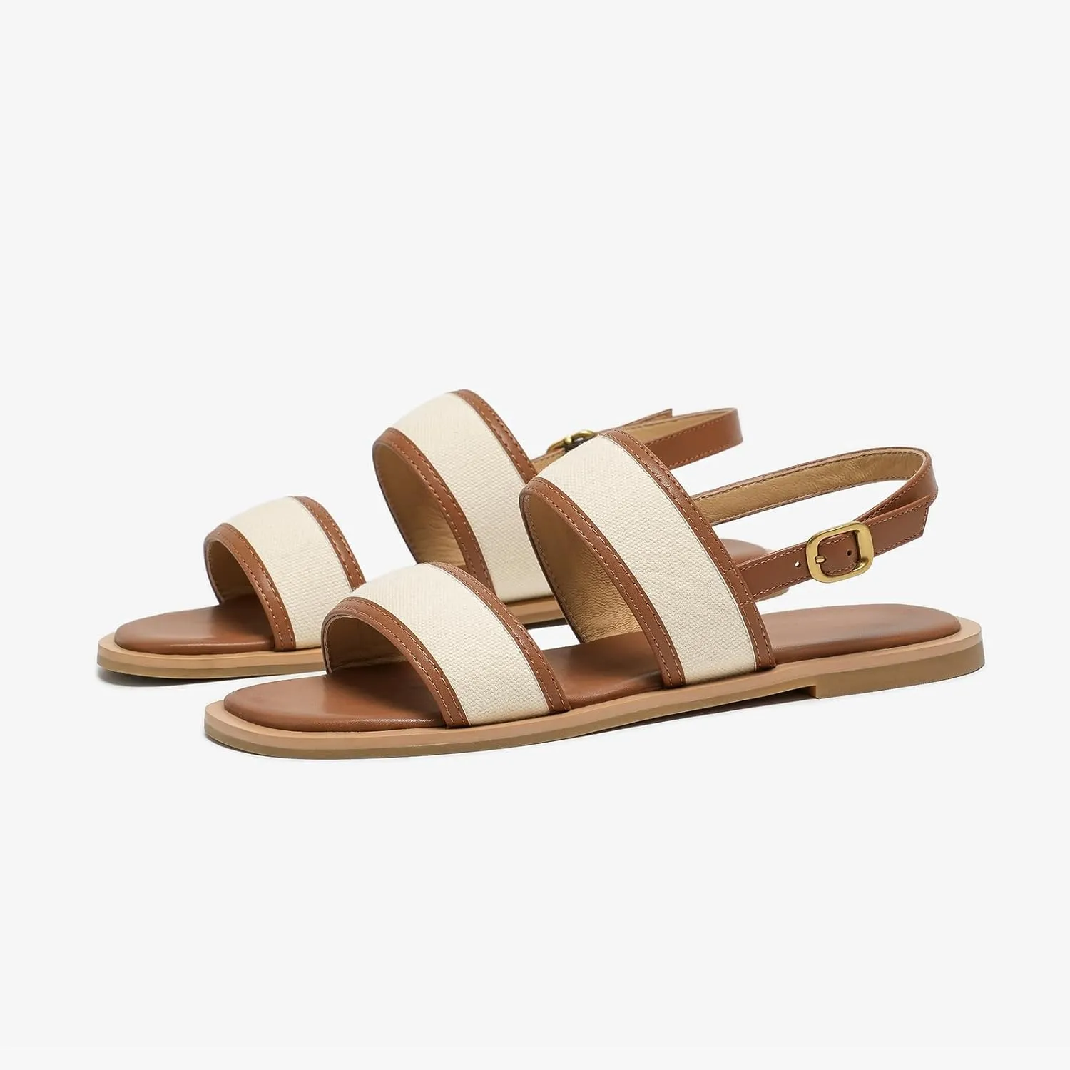 BEAU TODAY Flat Sandals for Women, Women’s Leather Sandals with Back Strap, Open Toe Summer Shoes Buckle Comfortable Dress Sandals Shoes for Women