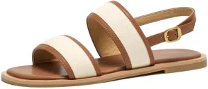 BEAU TODAY Flat Sandals for Women, Women’s Leather Sandals with Back Strap, Open Toe Summer Shoes Buckle Comfortable Dress Sandals Shoes for Women