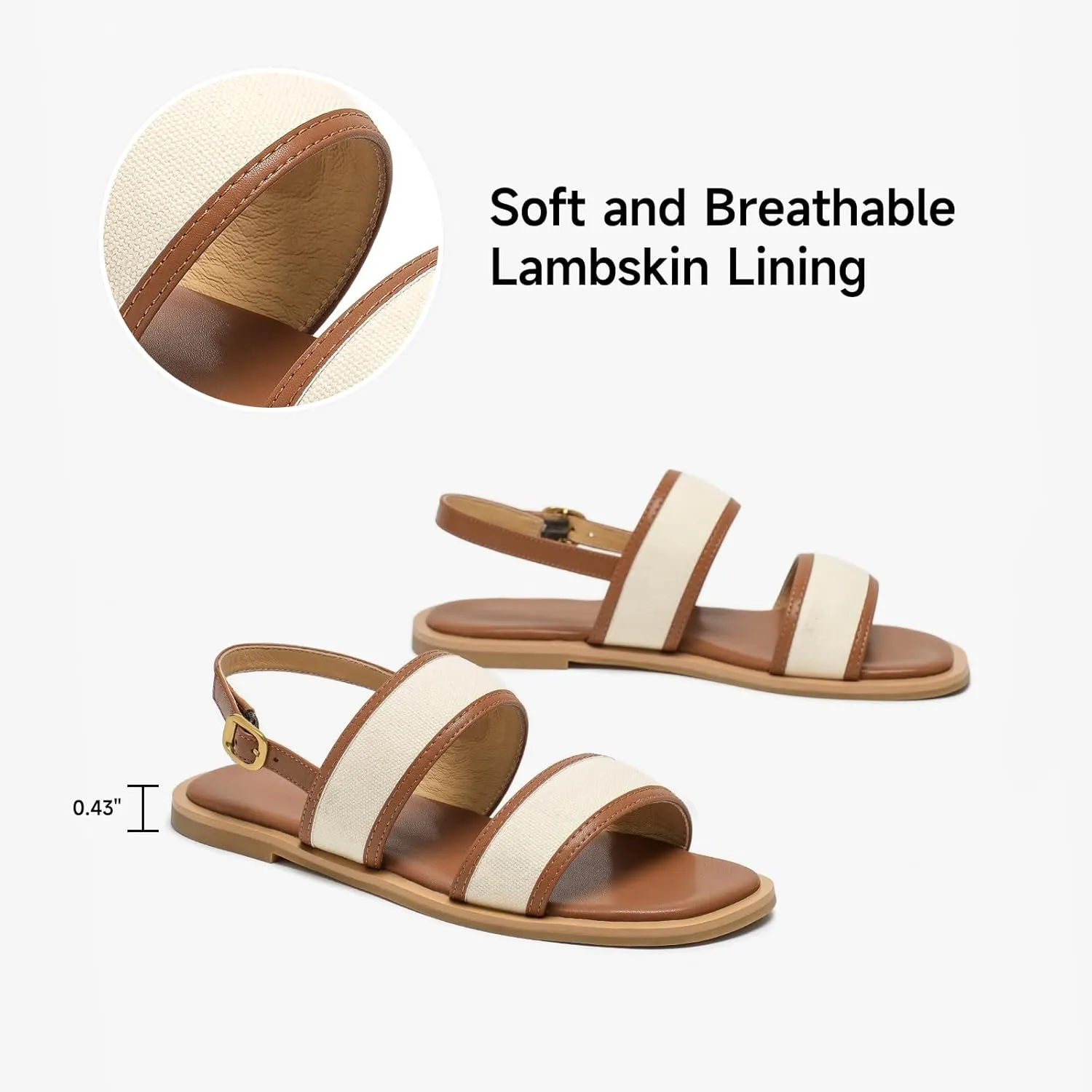 BEAU TODAY Flat Sandals for Women, Women’s Leather Sandals with Back Strap, Open Toe Summer Shoes Buckle Comfortable Dress Sandals Shoes for Women