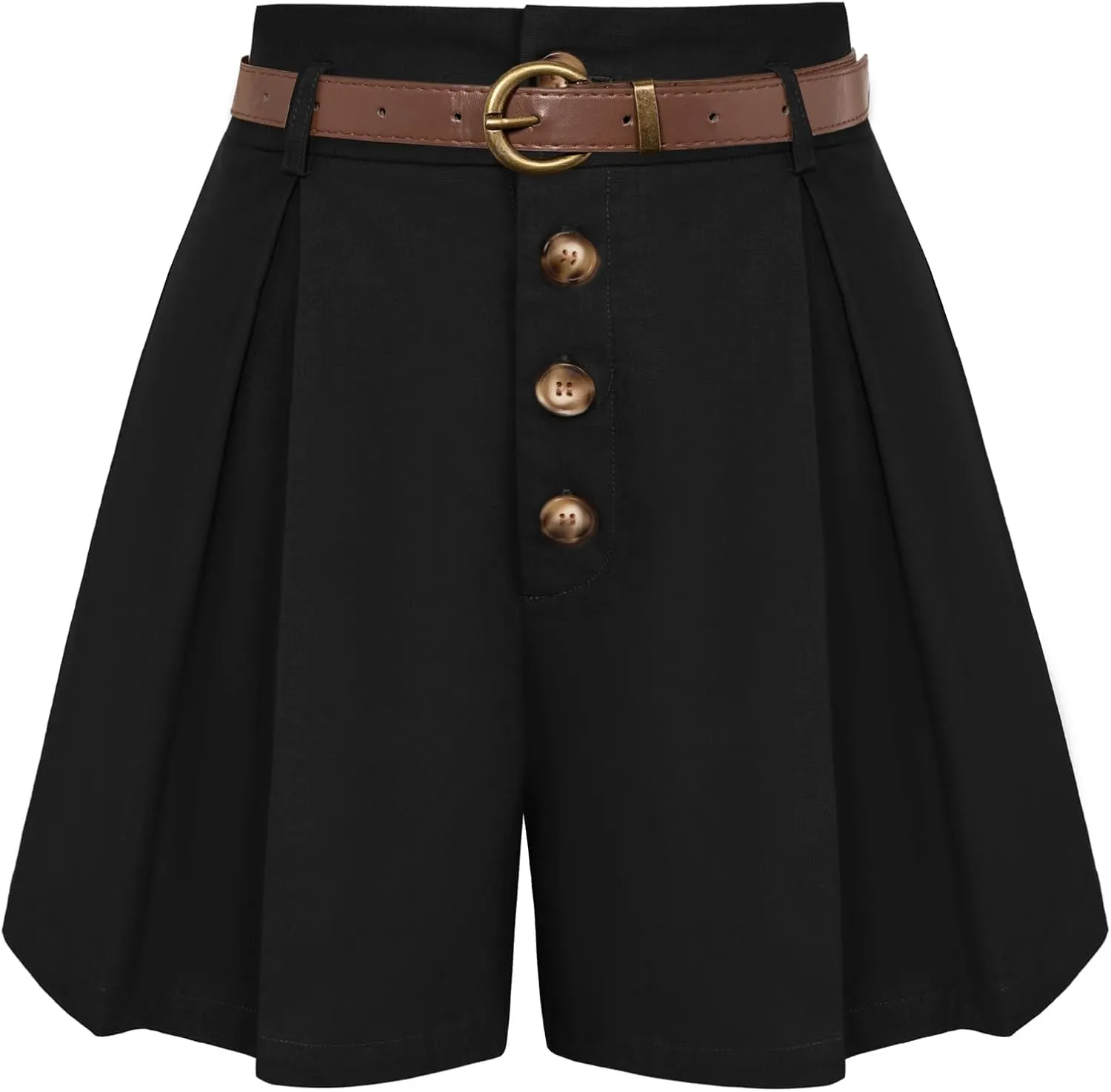 Belle Poque Womens Shorts Dressy Casual High Waisted Summer Pleated Wide Leg Shorts with Pockets and Belt