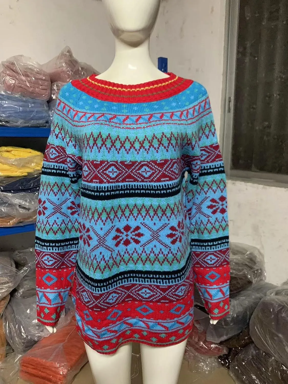 Bengbobar Fair Isle Sweater Womens Pullover Argyle Vintage Winter Fall Casual Boho Knit Tops Crewneck Long Sleeve Blouse
